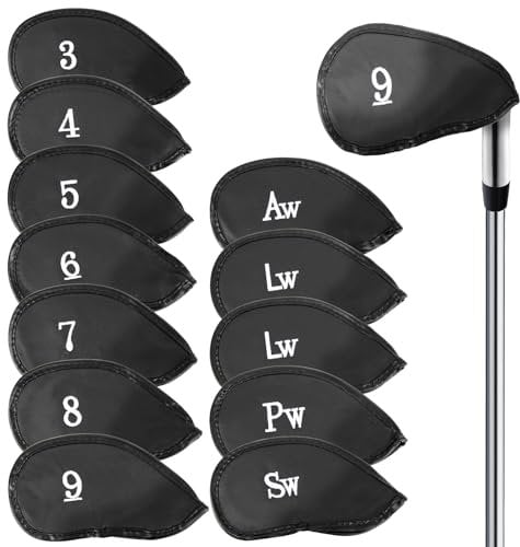 RAINFLOW 12 Pcs Golf Iron Covers Set - Synthetic Leather Golf Iron Head Covers for Irons, Fits Most Clubs