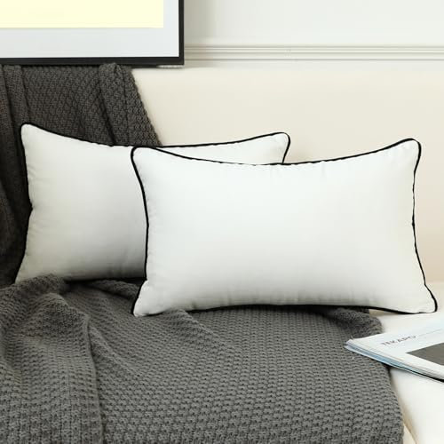 LIGICKY 2er Set Luxus Dekorative Kissenbezug Samt Weich Zierkissenbezüge Einfacher Rechteckiges Lendenkissen Kissenbezüge Deko Sofakissen für Wohnzimmer Couch Schlafzimmer Auto, Weiß 30 x 60 cm