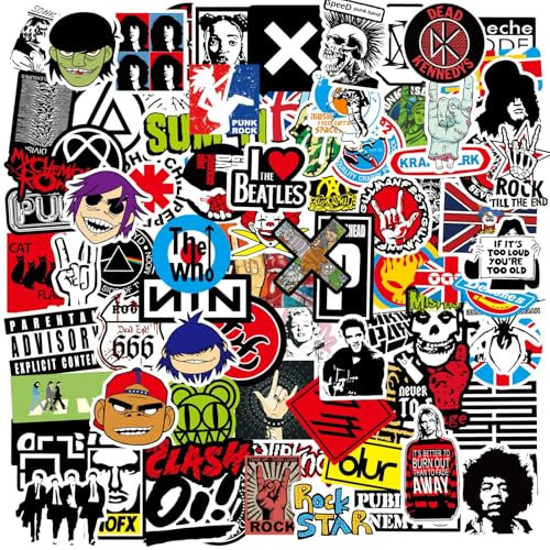 Rock Band Aufkleber, 100 Stück Vintage Rock Band Sticker, Heavy Metal Punk Musik Band Sticker Bomb, Rock Band Punk Aufkleber Set für Gitarre Laptop Skateboard Koffer Helm Teens Erwachsene