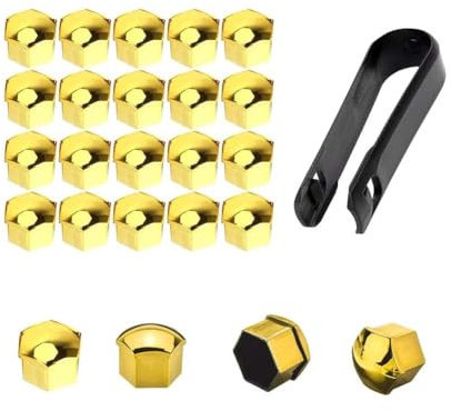 REIJAX 20 Stück Auto Radschrauben Kappen, Für Hyundai Loniq I10 I20 I30 I40 Ix20 Ix35 Sechskant Radmutter Kappen Radbolzen Schutz Cover ZubehöR,B/ColorGold-17MM
