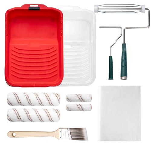 Mister Rui Lot de 10 rouleaux de peinture en microfibre de 22,9 cm avec cadre, rouleaux de peinture et plateaux, pinceau pour murs et plafonds