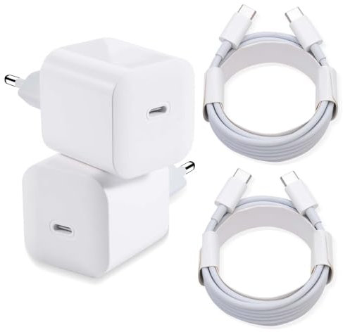 Cargador USB C 25W,2PCS Cargador Tipo c con 2x2M Cable USB C Carga Rapida para Samsung Galaxy iPhone iPad Xiaomi Huawei, Rapido Cabezal Adaptador Enchufe USB C Carregador Cargado Corriente Charger