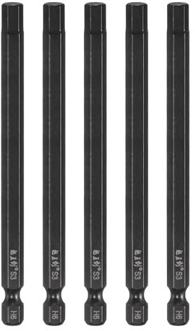 sourcing map 5pcs Hex Head Wrench Drill Bit 6mm(H6) Metric 1/4 Hex Shank 4(100mm) Length S3 Steel Magnetic Impact Drivers Screwdriver Bit Industrial Grade Hexagon Electric Drill Bits