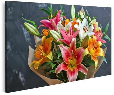 islandburner Bild auf Leinwand Farbenpracht von Lilien im Bouquet für Wohnzimmer Naturfreunde Florist Bilder Wandbilder Poster