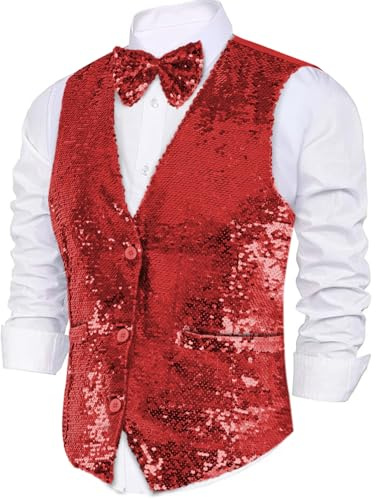 Dress Up America Paillettenweste mit Fliege - Glänzend V-Ausschnitt Für Herren