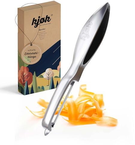 kjøk Premium Pelapatate con lama affilata in acciaio inossidabile e impugnatura antiscivolo – Pelaverdure professionale stretto per una sbucciatura precisa – Innovativo accessorio da cucina