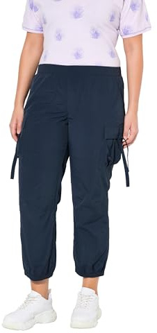 Ulla Popken Damen große Größen Übergrößen Plus Size Cargohose, Utility-Style, Elastikbund, Gummisaum Marine 58 824278130-58
