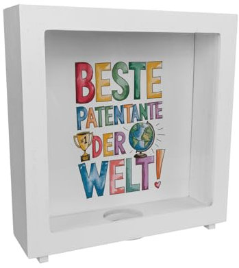 Beste Patentante der Welt Rahmen Spardose aus Holz Goldener Pokal Globus Globus-Pokalsparbüchse, EIN lustiger Hingucker