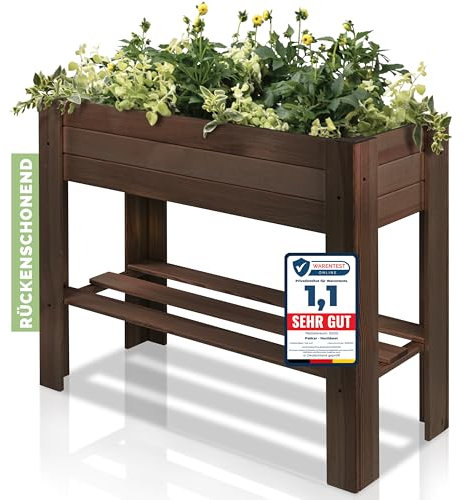 PATKAR Hochbeet Holz 81x33x70cm [RÜCKENSCHONENDE HÖHE] - Premium hochbeet Balkon oder Garten (Made in Europe) - Pflanzkasten Hochbeete-Kit - Kräuterbeet Balkon Hochbeet - Hochbeete für Garten (Braun)
