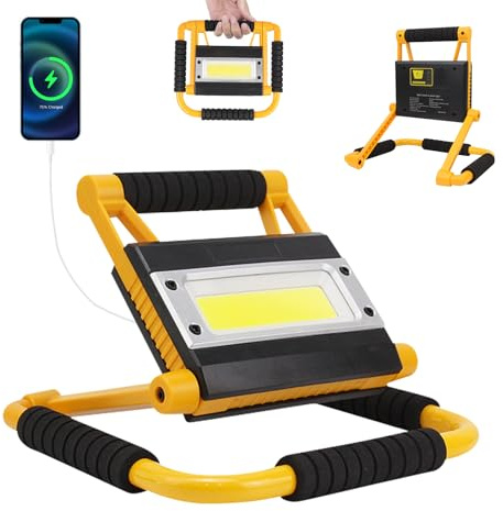 Foco LED de 20 W con batería, 4400 mAh, 1600 lm, lámpara de trabajo portátil, lámpara de camping portátil al aire libre, 4 modos de luz y batería recargable, para camping, garaje, emergencia, obra