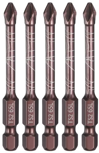 sourcing map 5pcs #2 Anti Slip Phillips Impact Screwdriver Bit PH2 1/4 Hex Shank 2.6 (65mm) Magnetic Cross Head Drill Bits Red Oxide S2 Steel Screw Driver Power Electric Tools, Red Brown