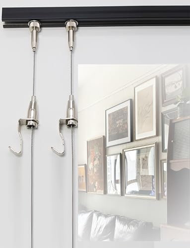 Programm zum Aufhängen von Bildern an der Decke mit Haken, Robustes Wandschienen-Set für Galerie-Fotorahmen, Poster und Kunstwerke, 1 (39 Zoll) Schienen, 2 Kabel, 2 Haken (150 cm)