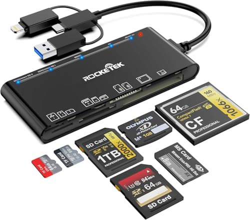 7-in-3 USB C+Lightning+USB 3.0 SD Kartenleser Universeller Speicherkartenleser Adapter für iPhone,iPad,MacBook,Samsung für SD,CF,Micro SD,XD,MS,TF Karte für Windows,Mac OS,iOS,Android,Linux