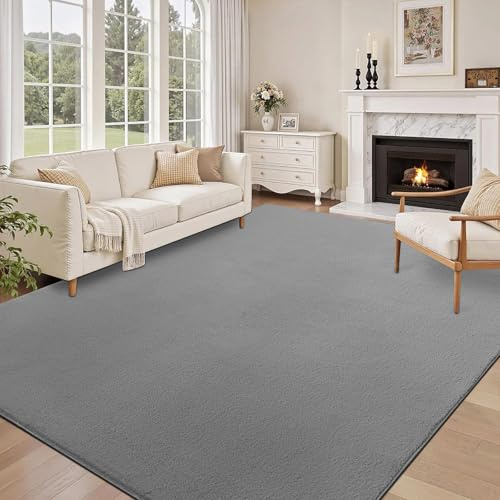 SHACOS Grau Teppich Wohnzimmer 200x300 cm Kurzflor Teppich Schlafzimmer Kunstfell Weich Flauschig Wohnzimmerteppich Waschbare Teppiche Groß Modern rutschfest, Felloptik