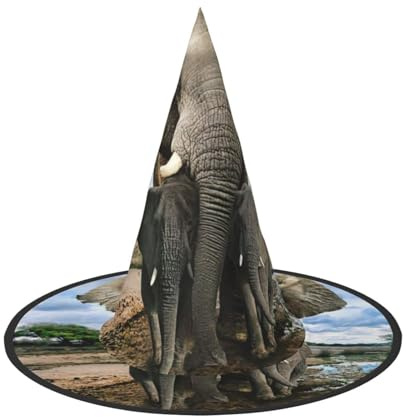Afrikanische Wildtiere Elefanten-Druck Halloween Hexenhut Kostüm Zubehör Frauen Hüte für Halloween Party Cosplay für Zuhause, Hof,