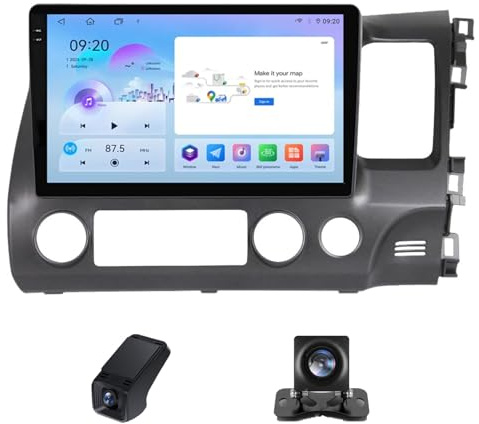 Android 14 Car Stereo para Honda Civic 8 2005-2012 10 Pulgadas Autoradio con WiFi Pantalla táctil de Navegación GPS Procesador DSP RDS FM Radio Bluetooth DSP+Cámara Trasera(A,C30Plus)