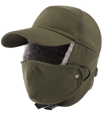 Magracy Chapeau de trappeur d'hiver pour homme avec masque facial, casquette de baseball réfléchissante résistante à l'eau avec cache-oreilles