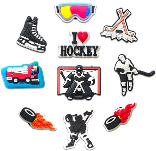 Mowzury Hockey Shoe Charms for Boys,10PCS Sports Shoe Decoration Charms for Clog,Cute Accessories Pins for Party Favors Gift