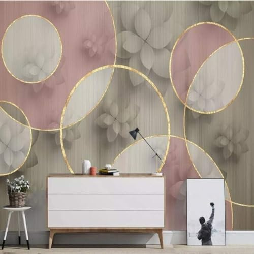 XLMING Luxuriös Gold Kreise Transparent Blätter Rosa 3D Tapeten Tapete Seidigkeit Home Esszimmer Möbel Sofa Schlafzimmer Wohnzimmer TV Hintergrund-430cm×300cm