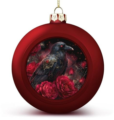 Dunkle gotische Rabe, leuchtende rote Augen, Weihnachtskugel, Ornamente, bruchsicher, hängende rote Weihnachtsbaumkugeln für Weihnachtsbaumdekoration, Urlaub, Hochzeit, Party