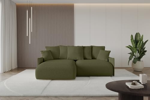 ALTDECOR Ecksofa mit Schlaffunktion und Bettkasten Corner Sofa Eckcouch Couch L-Form angeordnet Schlafcouch Ausziehbar Wohnlandschaft ONESK-L-v1 216x177x42 Grün