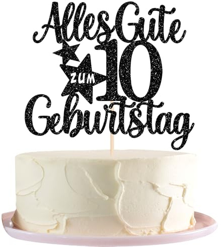 1 Packung Torten Deko 10 Geburtstag Kuchen Junge Mädchen Happy 10th Birthday Cake Topper Alles Gute Zum Geburtstag 10 Kuchendeko Alles Gute zum 10. Kuchen Kindergeburtstag Dekoration Schwarz