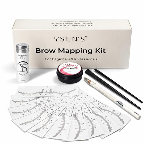 Ysen's Brow Mapping Set – Augenbrauen Mapping Kit mit Mapping String 30m Brow Paste 20g, Augenbrauen Lineal, Mapping Stift & 2 Winkelpinseln | Präzises Brow Mapping für Microblading PMU Brow Tinting