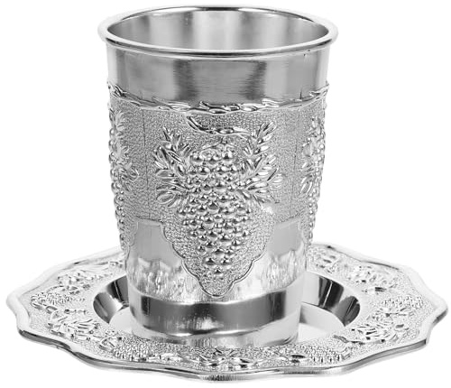 SUPVOX Ensemble de Verres à Boire en Alliage de Zinc Argenté Kiddouch Soucoupe Gravée, Qualité Robuste pour Shabbat et Fêtes Juives Importantes