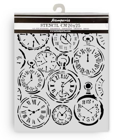 Stamperia - Thick Stencil for Scrapbooks, Albums, Cards, Bullet Journals, and More, Flexible Material, Easy to Clean, Perfect for Crafts and Gifting (Gardens of Time, Mixed Clocks)