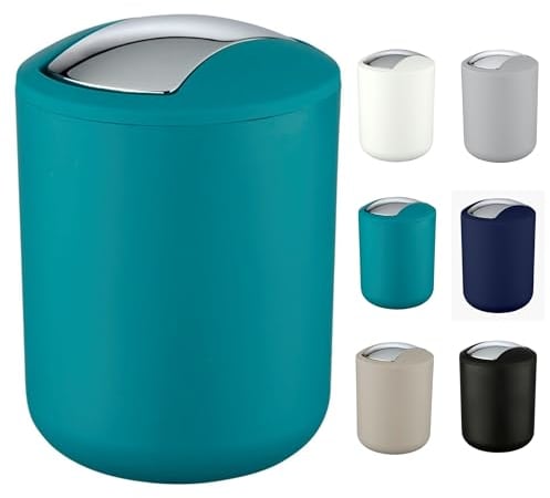 WK Matt Finish Bin - Turquoise Blue, 6.5L, Round, Plastic, Swing-Lid, Bedroom/Bathroom