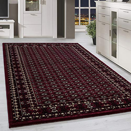 HomebyHome Kurzflor Teppich Orient Bukhara Bordüre für Wohnzimmer, hohe Verarbeitung, weich, groß, rechteckig, Rot, Größe: 120 x 170 cm