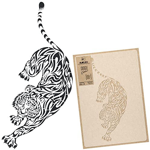 NAKLEO Große Malschablonen 59x95 cm, Tiger Wildtier Muster, Wiederverwendbare Kunststoff Wandschablone, Dekoration DIY Handwerk, Holz Wand Stoff Stein