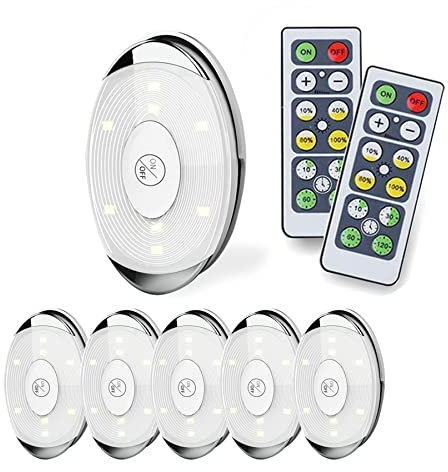 LED Puck Light, led Lights Battery Operated with Remote Control, Wireless Soft Lighting, Under Cabinet Lighting for Kitchen, Timer+ Dimmer, 4000K Warm White, 6 Pack