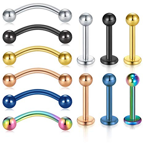 Briana Williams 12stk Augenbrauen Lippe Septum Piercing Chirurgenstahl Labret Stecker Ring Set 1.2mm 8mm Tragus Knorpel Helix Piercing
