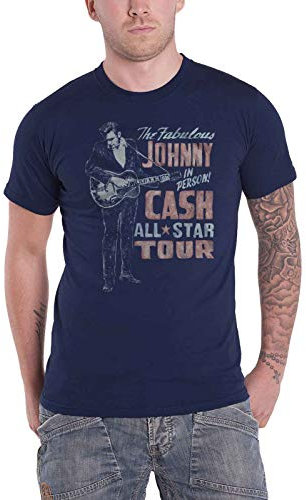 Johnny Cash T Shirt All Star Tour In Person Nue offiziell Herren Navy Blau XL