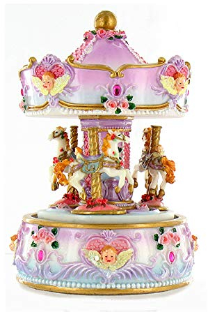 Miniatur Karussell aus Kunstharz mit Spieluhr/Spieldose/Musikbox, rotierenden Pferden und 18-Ton-Federspielwerk - Eine kleine Nachtmusik (W. A. Mozart)