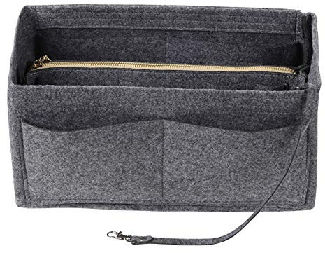 LITLANDSTAR Multi-Compartment Solid Color Felt Bag Large Capacity Makeup Bag Women Travel Large Makeup Organizer Storage Pouch Handbag Tote, Gray