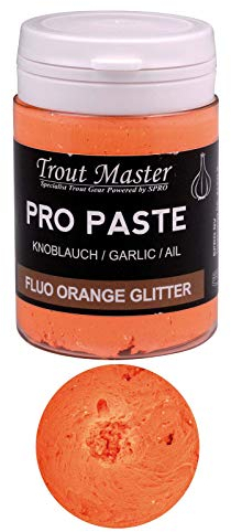 Spro Trout Master Pro Paste - UV-aktive, Schwimmende Forellenpaste für Maximalen Fangerfolg, Trout Fishing Bait UV - Forellenköder für Großforellen, Trout Bait (Fluo Orange/Garlic)