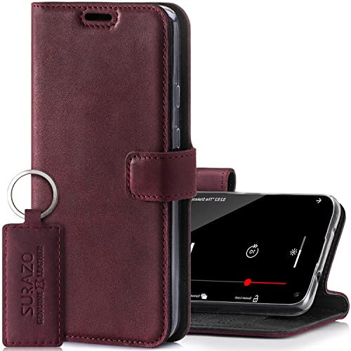 Surazo Leather Wallet Mobile Phone Case Compatible with Apple iPhone 11 - Flip & Fold Smartphone Case with Stand, RFID Blocker, Magnet Closure, 3 Slots for Bank Cards - Handcrafted European Leather