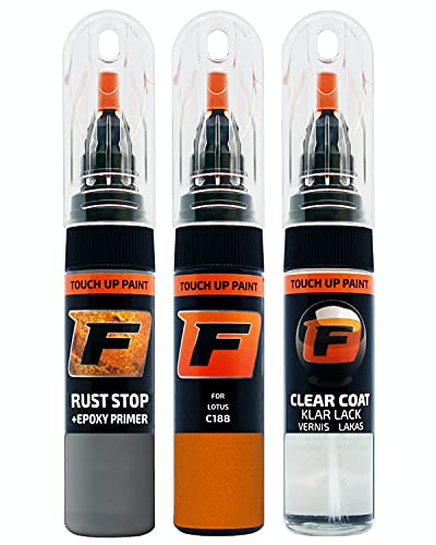 FIRANTO Lackstift Autolack Reparaturset für Lotus C188 Metallic Orange - 3-in-1 Autolack Kratzer Reparaturstift 15ml Grundierung, Klarlack