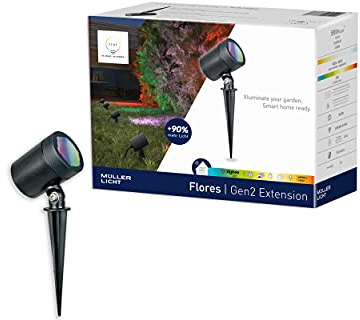 tint Smarte Outdoor LED Gartenspot Erweiterungsspot Gartenstrahler Flores Gen2 Farbwechsel RGB, ip44 für Außen, dimmbar, 9m Kabellänge, Zigbee, funktioniert mit Alexa
