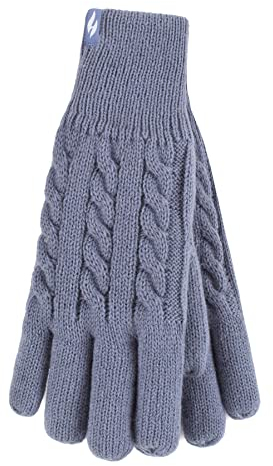 HEAT HOLDERS - Damen Extra Warm Winter Handschuhe | Strick Handschuhe mit Innen Flauschig Fleece Gefüttert (S-M, Dusky Blau)