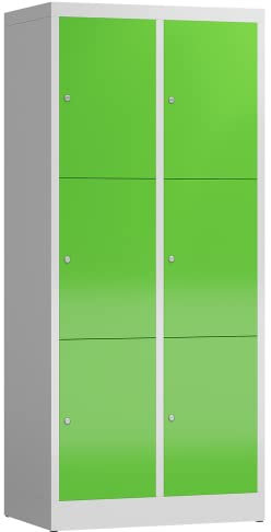 Lüllmann XL Spind Kleiderspind 2 Abteile 6 Fächer 1800 x 800 x 500 mm (RAL 7035/6018 lichtgrau/gelbgrün)