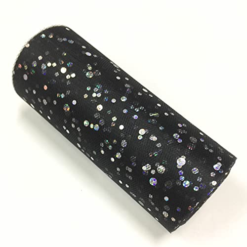 Glitzernde Pailletten Tüll Rolle Hochzeitsdekoration Organza Basteln Geburtstag Partyzubehör Stoffspule Tüll Tutu Kleid 25 Yards x 15cm (Schwarz)