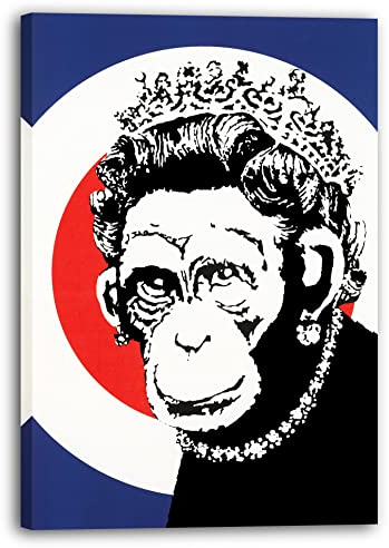Printistico Leinwandbild Queen UK England, Street-Art Banksy Großbritannien - Moderner Kunstdruck - Wohnzimmer, Inneneinrichtung Deko