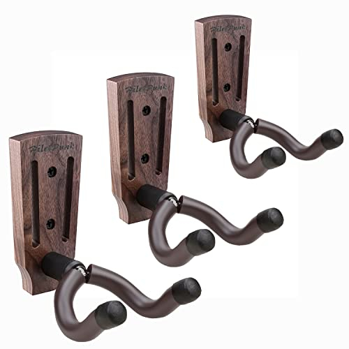 Lot de 3 supports muraux en bois dur Walunt noir avec vis, crochet de guitare pour guitare acoustique, électrique, basse, support de guitare pour banjo