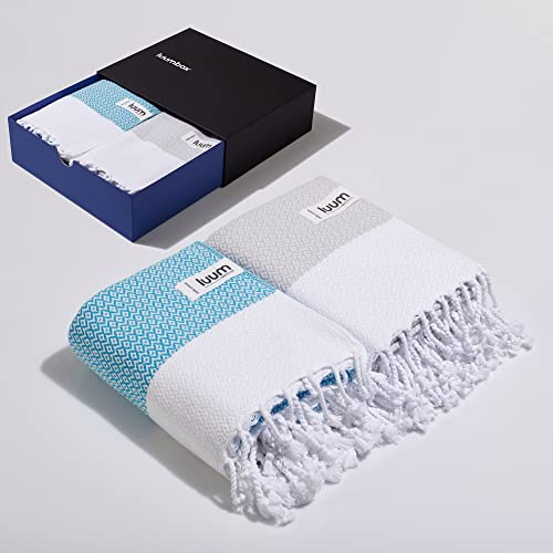 Luum® Hamamtuch Partner Strandtuch Saunahandtuch Handtuch Duschtuch Strandhandtuch Saunatuch Badetuch Reisehandtuch Pestemal Turkish Towels, 2er Geschenkset Geschenkbox