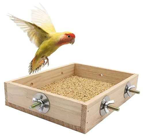 Bird Parrot Feeding Cups, Wooden Parrot Bird Perch Stand, Parakeets Food Dish, Cockatiels Standing Feeding Bowl, Cage Accessory for Small Animals Rats Conures Budgies Love Birds Pigeon Chinchilla