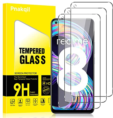 Pnakqil 3 Pack Protector de Pantalla para Realme 8/8 Pro 4G, 3 Piezas HD Vidrio Templado de Pantalla, 9H Dureza Anti-Arañazos Antihuellas Cristal Transparente Sin Burbujas para Realme 8 Pro 4G 6,4”