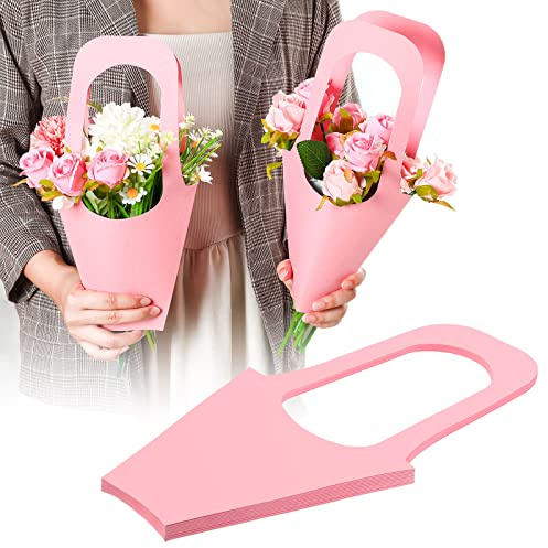 Lot de 24 sacs cadeaux de Noël en papier kraft avec poignée pour bouquet de fleurs de mariage (rose)